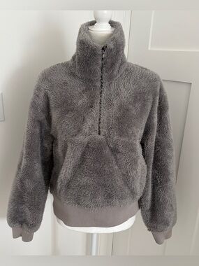 Varley Sherpa Fleece Pullover Jacket Gray Half Zip Cozy Soft Sz S Plush *Q22
